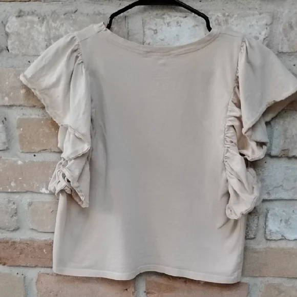 Zara Beige Short Sleeve Ruffle Top - Picture 4 of 4